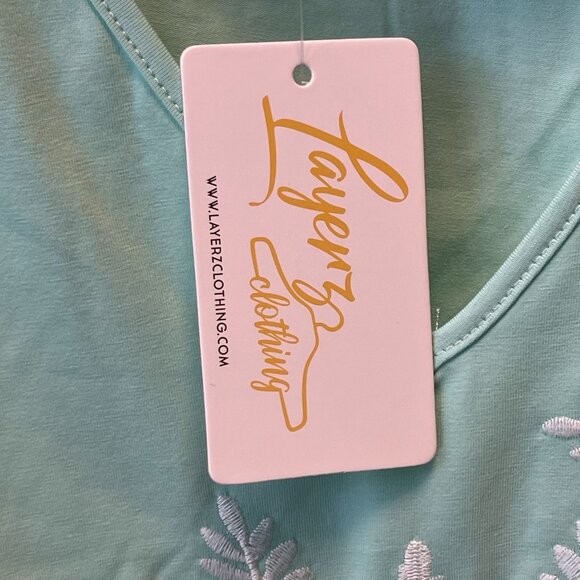 Layerz Clothing Embroidered Top‎ Floral  Tee Ruffle Sleeves Mint Green - Picture 5 of 11